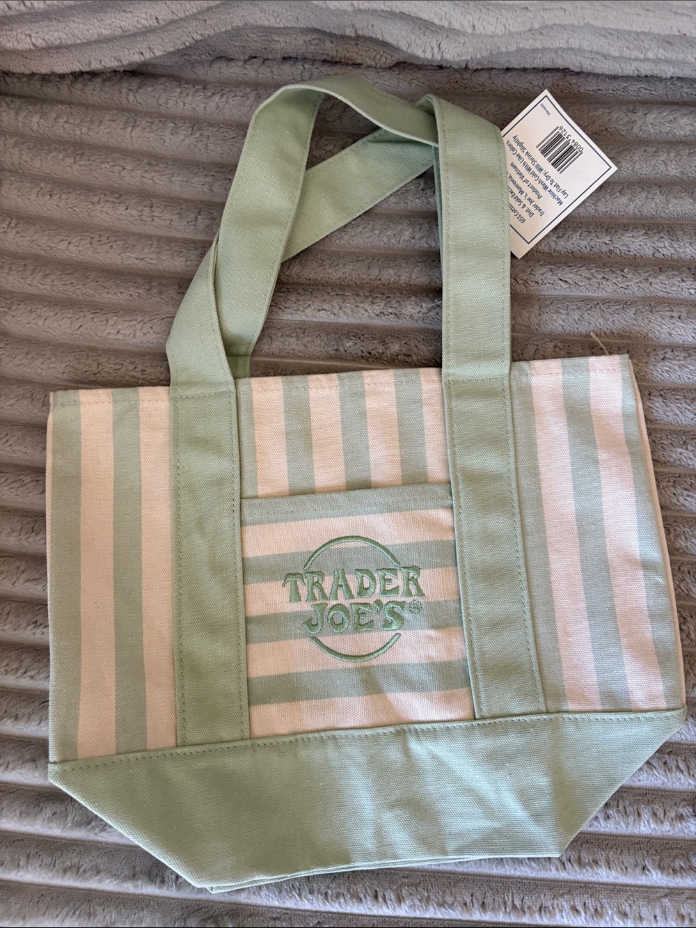 Trader Joe's Mint Green Striped Canvas Tote